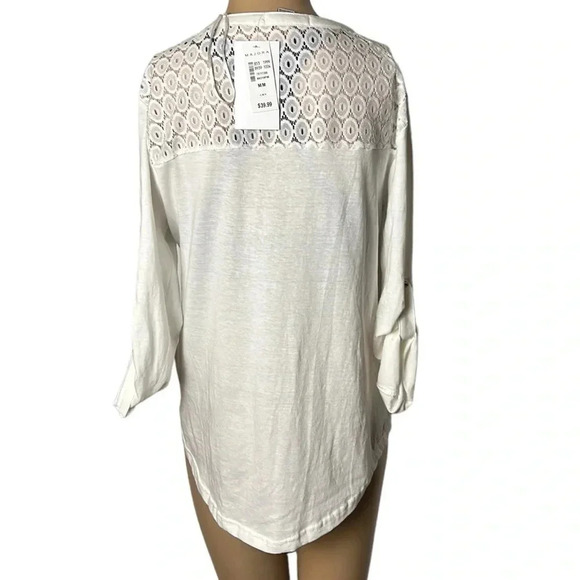 NWT sheer ,lace , 100 Cotton,t shirt material ,blouse Tie roll cuff,cottagecore - Picture 7 of 11